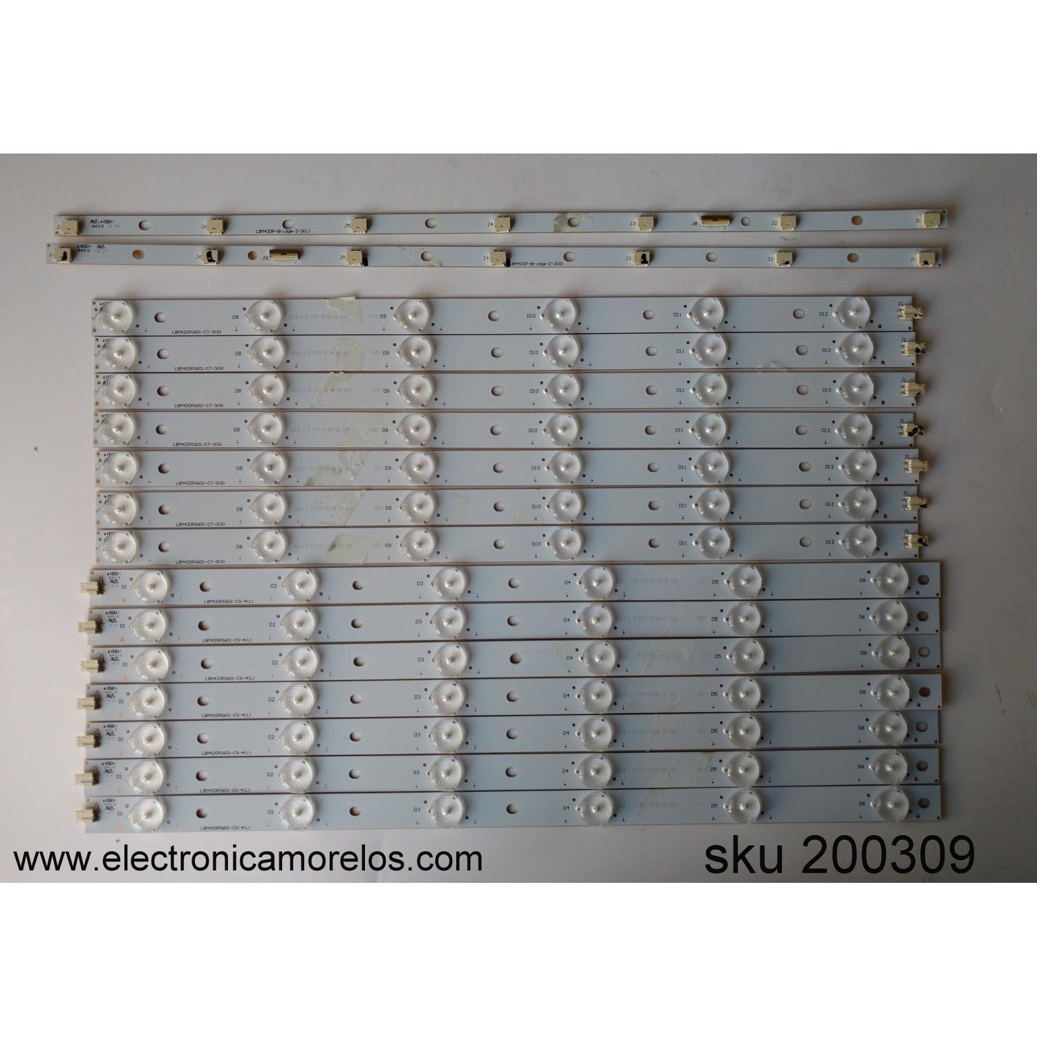 KIT DE LED´S PARA TV (14 PIEZAS)  / VIZIO LBM420P0601-CT-3 / LBM420P0601-CS-4 / LBM420P-BRIDGE-Z-3(R) / LBM420P-BRIDGE-Z-3(L) / PANEL´S TPT420H2-HVN07 REV:S470A / T420HVN07.4 / MODELOS M422i-B1 / M422i-B1 LTTWPWDQ / M422i-B1 LTYWPWCQ